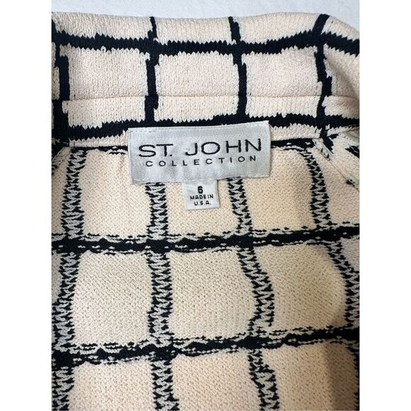 Gorgeous St. John Collection Black & Cream Checked Button Jacket, size 6 - Picture 3 of 10